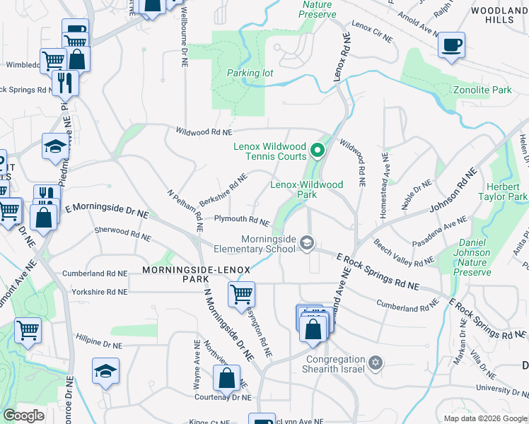 map of restaurants, bars, coffee shops, grocery stores, and more near 968 Plymouth Road Northeast in Atlanta