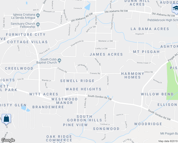 map of restaurants, bars, coffee shops, grocery stores, and more near 1519 Jacqueline Circle in Austell