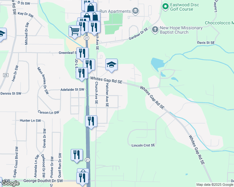map of restaurants, bars, coffee shops, grocery stores, and more near 406 Tarver Street Southeast in Jacksonville