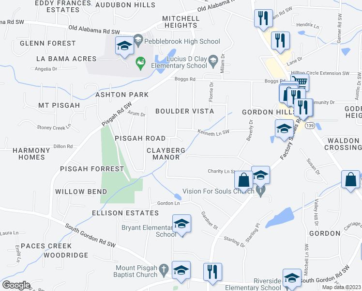 map of restaurants, bars, coffee shops, grocery stores, and more near 811 Orris Lane in Mableton