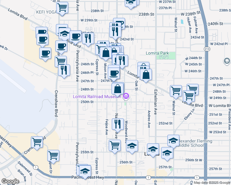 map of restaurants, bars, coffee shops, grocery stores, and more near 24809 Narbonne Avenue in Lomita