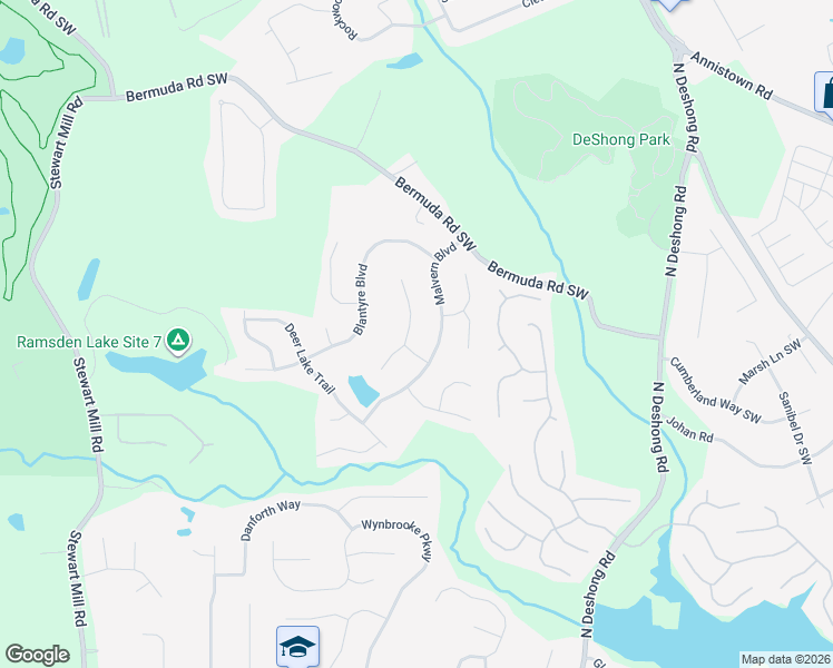 map of restaurants, bars, coffee shops, grocery stores, and more near 6901 Deer Creek Trce in Stone Mountain