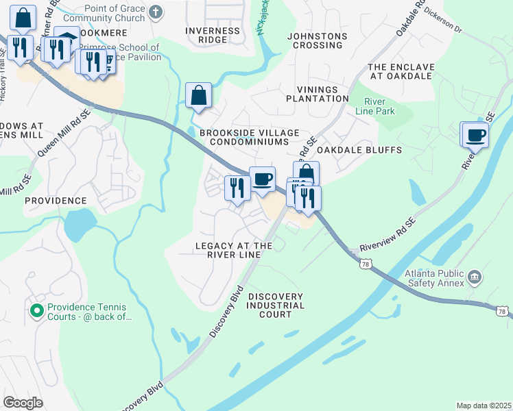 map of restaurants, bars, coffee shops, grocery stores, and more near 1301 Holly Park Lane Southeast in Mableton