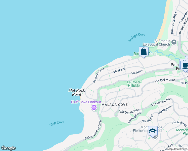 map of restaurants, bars, coffee shops, grocery stores, and more near 601 Paseo Del Mar in Palos Verdes Estates