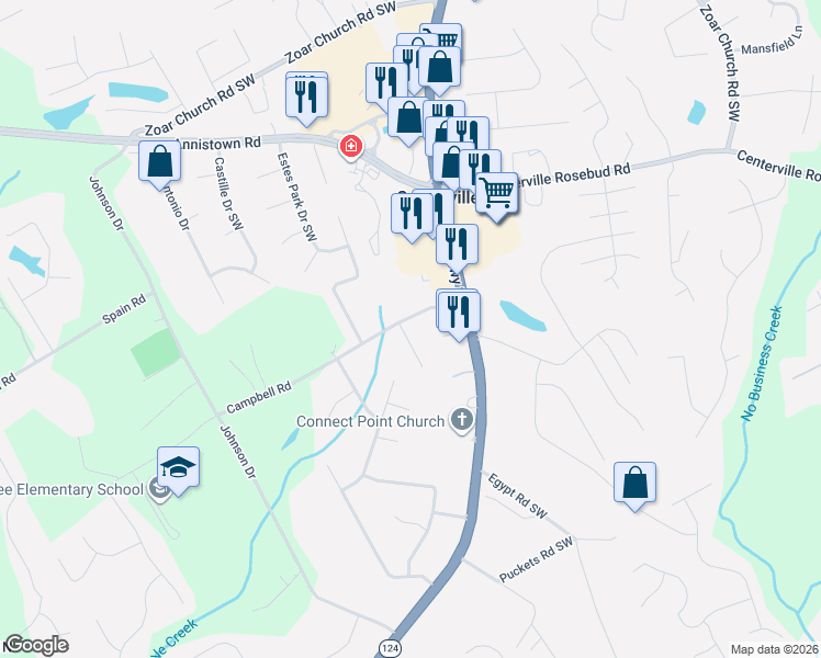 map of restaurants, bars, coffee shops, grocery stores, and more near 3618 Waverly Oaks Way in Snellville