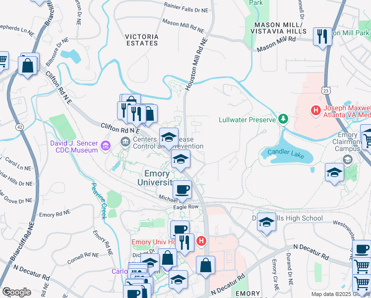 map of restaurants, bars, coffee shops, grocery stores, and more near 954 North Gatewood Road Northeast in Atlanta