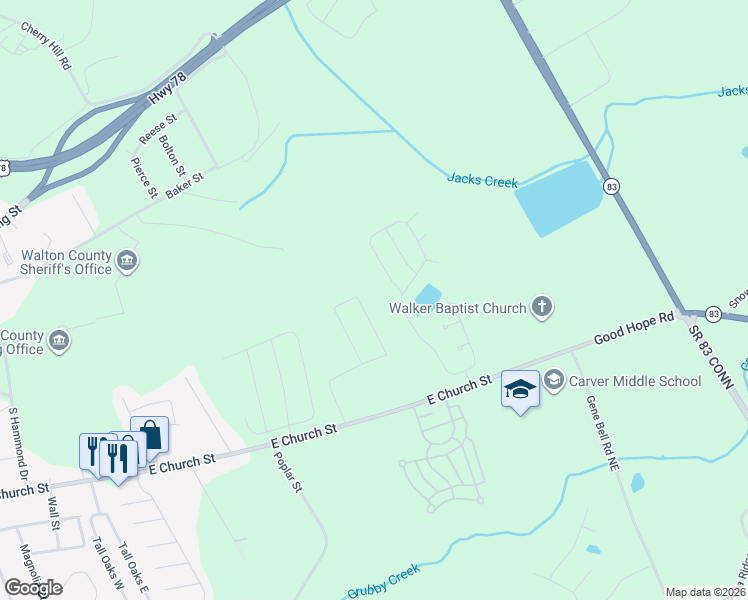 map of restaurants, bars, coffee shops, grocery stores, and more near 501 Cedar Lane in Monroe