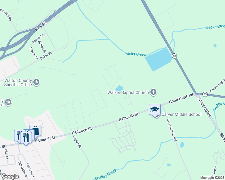 map of restaurants, bars, coffee shops, grocery stores, and more near 1131 Stonecreek Bend in Monroe