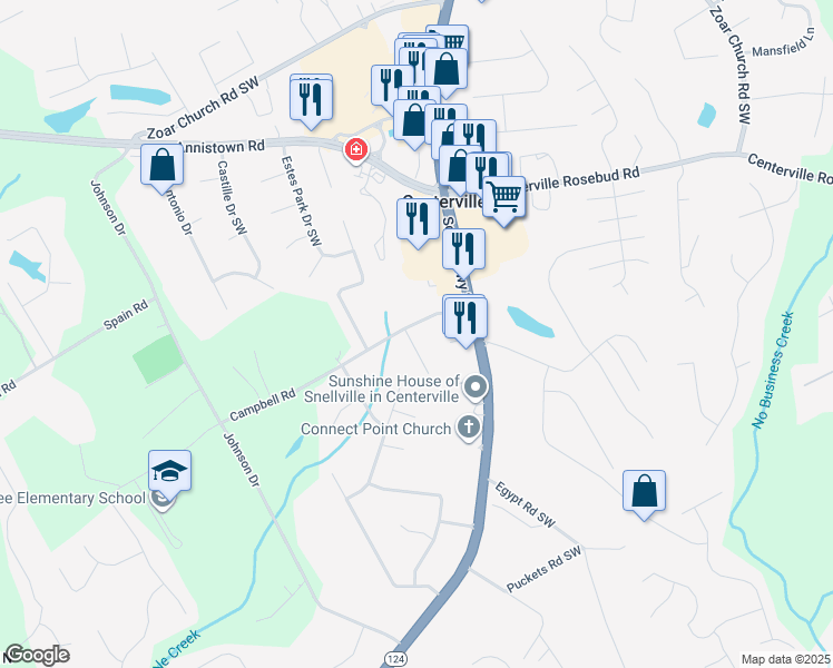map of restaurants, bars, coffee shops, grocery stores, and more near 3618 Waverly Oaks Way in Snellville