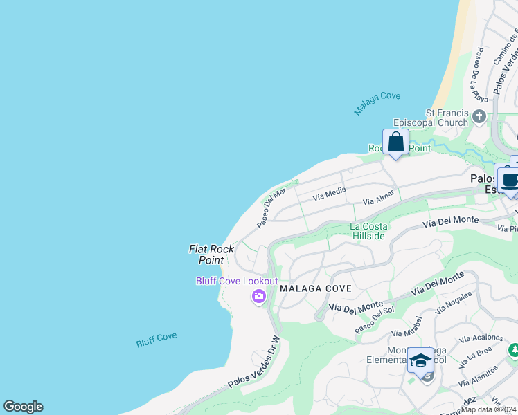 map of restaurants, bars, coffee shops, grocery stores, and more near 601 Paseo Del Mar in Palos Verdes Estates