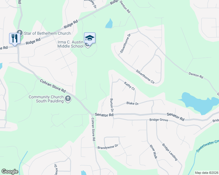 map of restaurants, bars, coffee shops, grocery stores, and more near 247 Burton Drive in Douglasville
