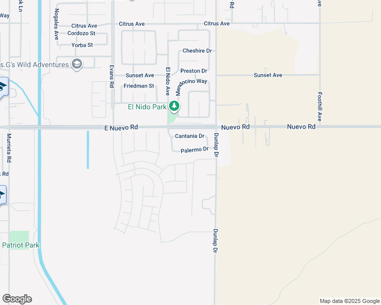 map of restaurants, bars, coffee shops, grocery stores, and more near 1483 Palermo Drive in Perris