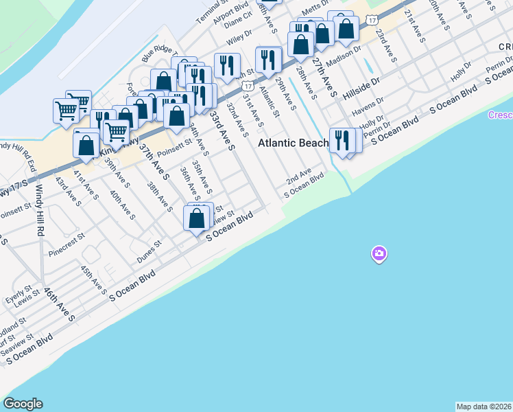 map of restaurants, bars, coffee shops, grocery stores, and more near 204 State Road S-26-709 in North Myrtle Beach