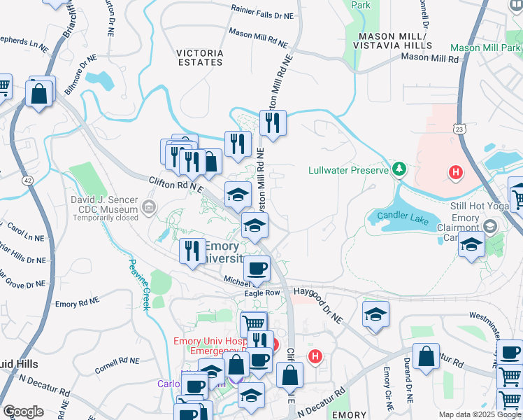 map of restaurants, bars, coffee shops, grocery stores, and more near 1618 North Gatewood Road Northeast in Atlanta