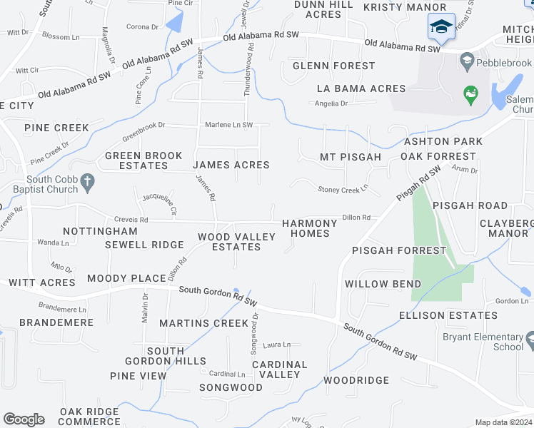 map of restaurants, bars, coffee shops, grocery stores, and more near 1310 Dillon Road in Austell