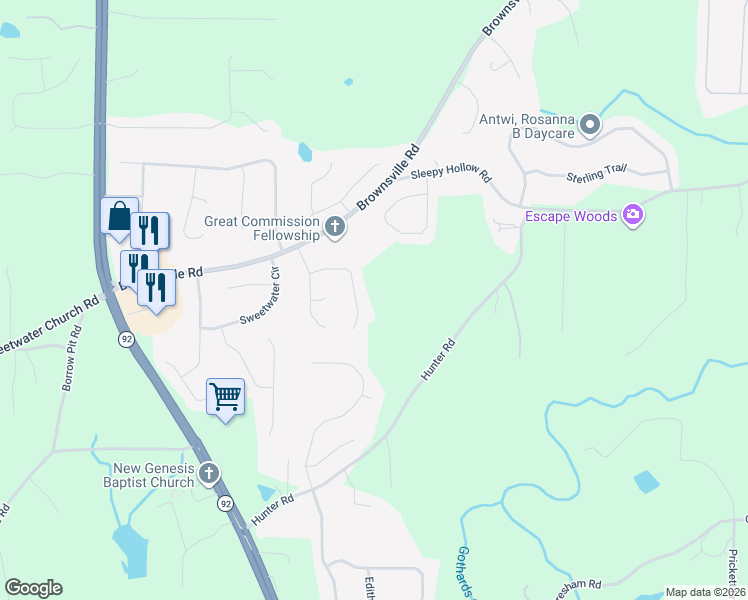 map of restaurants, bars, coffee shops, grocery stores, and more near 183 Breckenridge Lane in Powder Springs