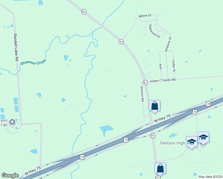 map of restaurants, bars, coffee shops, grocery stores, and more near 4707 Stinson Road in Denison