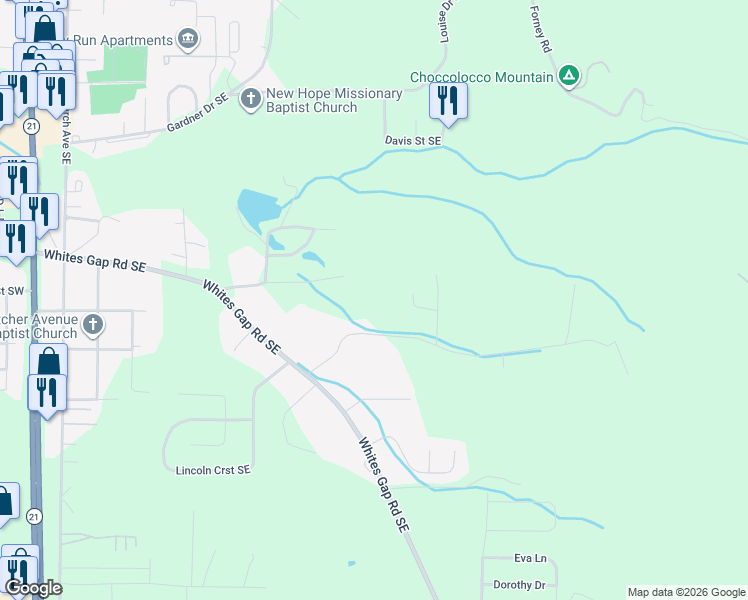 map of restaurants, bars, coffee shops, grocery stores, and more near 1160 Rochester Road Southeast in Jacksonville