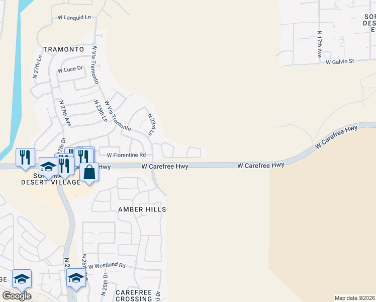 map of restaurants, bars, coffee shops, grocery stores, and more near 34715 North 22nd Drive in Phoenix