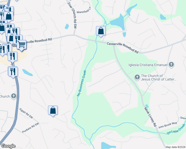 map of restaurants, bars, coffee shops, grocery stores, and more near 3590 Eagle Landing Drive in Snellville