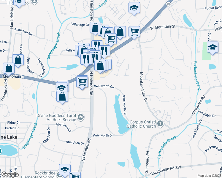 map of restaurants, bars, coffee shops, grocery stores, and more near in Stone Mountain