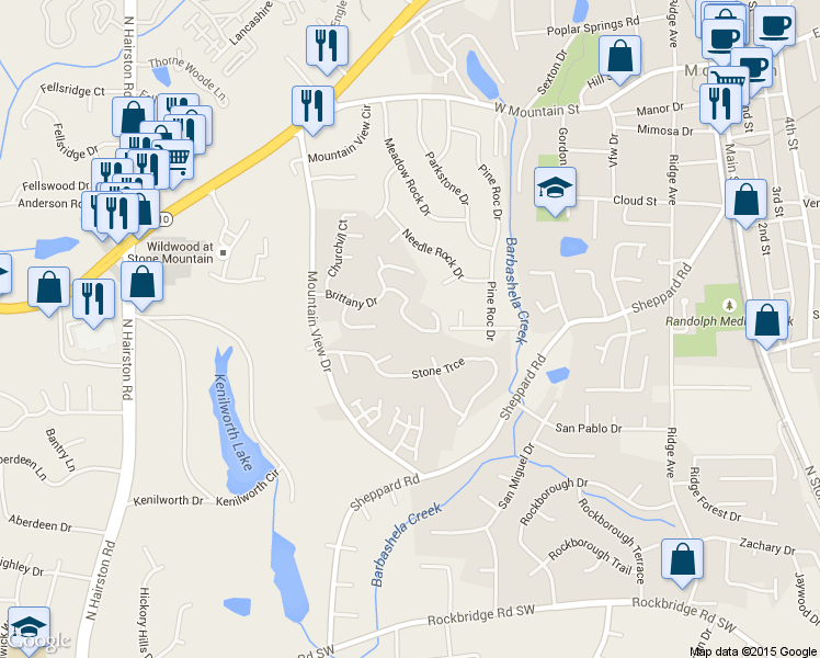 map of restaurants, bars, coffee shops, grocery stores, and more near 5087 Leland Drive in Stone Mountain