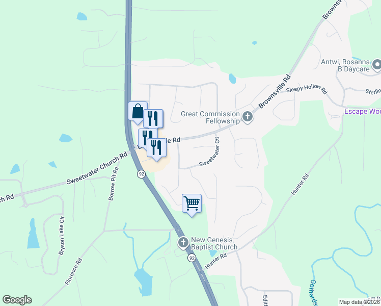 map of restaurants, bars, coffee shops, grocery stores, and more near 123 Sweetwater Place in Powder Springs