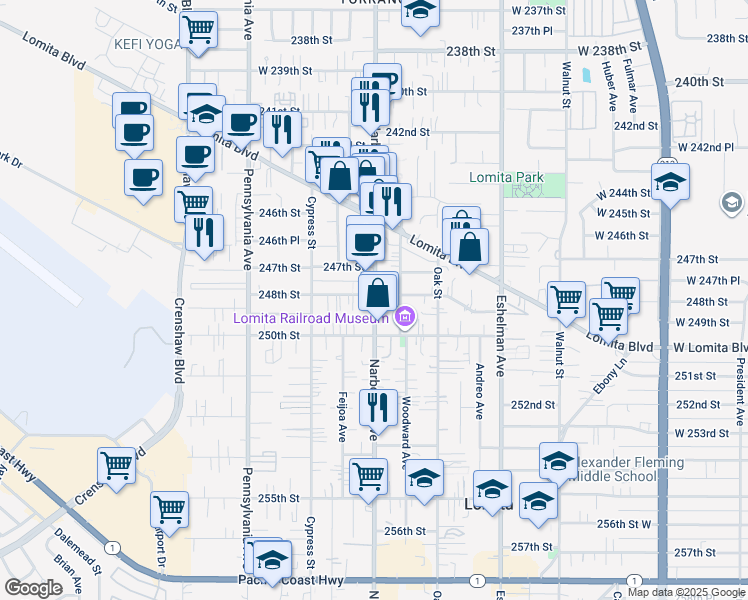 map of restaurants, bars, coffee shops, grocery stores, and more near 24800 Narbonne Avenue in Lomita