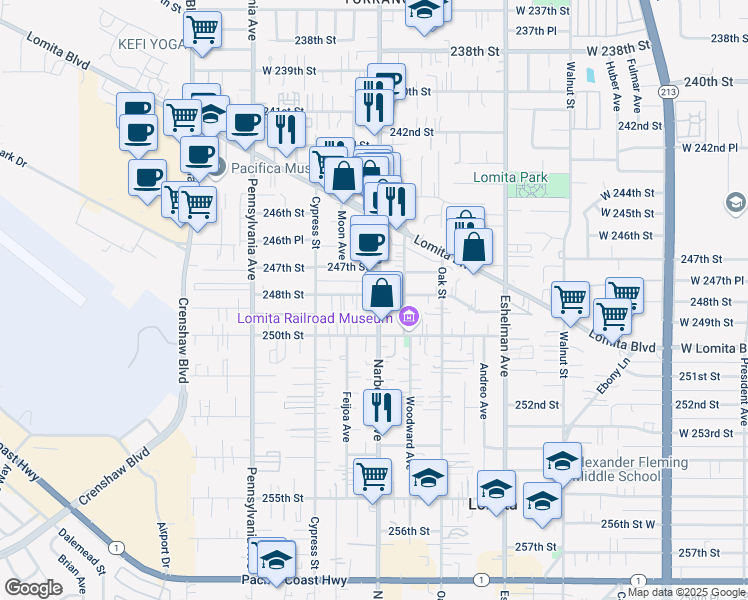 map of restaurants, bars, coffee shops, grocery stores, and more near 24800 Narbonne Avenue in Lomita