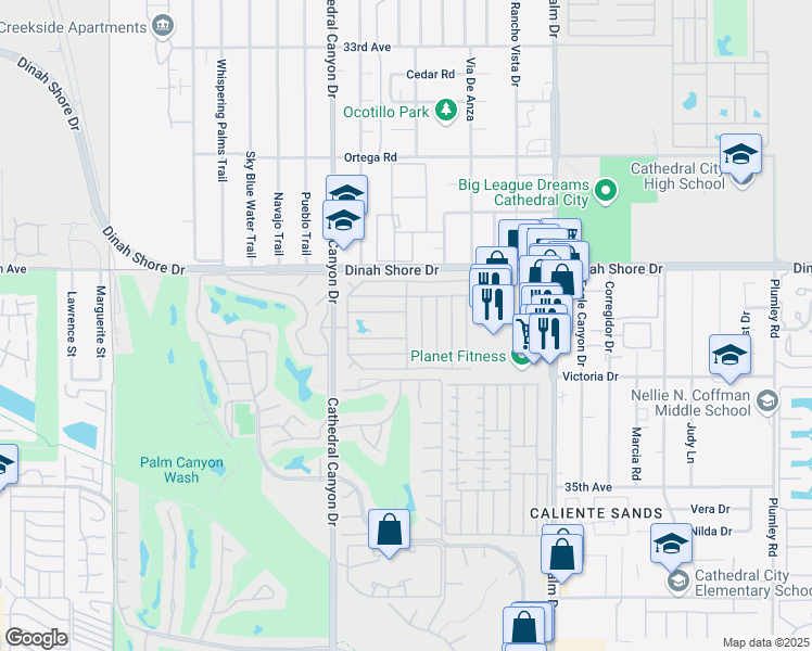 map of restaurants, bars, coffee shops, grocery stores, and more near in Cathedral City