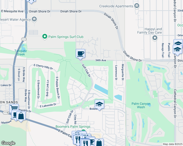 map of restaurants, bars, coffee shops, grocery stores, and more near 5951 Montecito Drive in Palm Springs