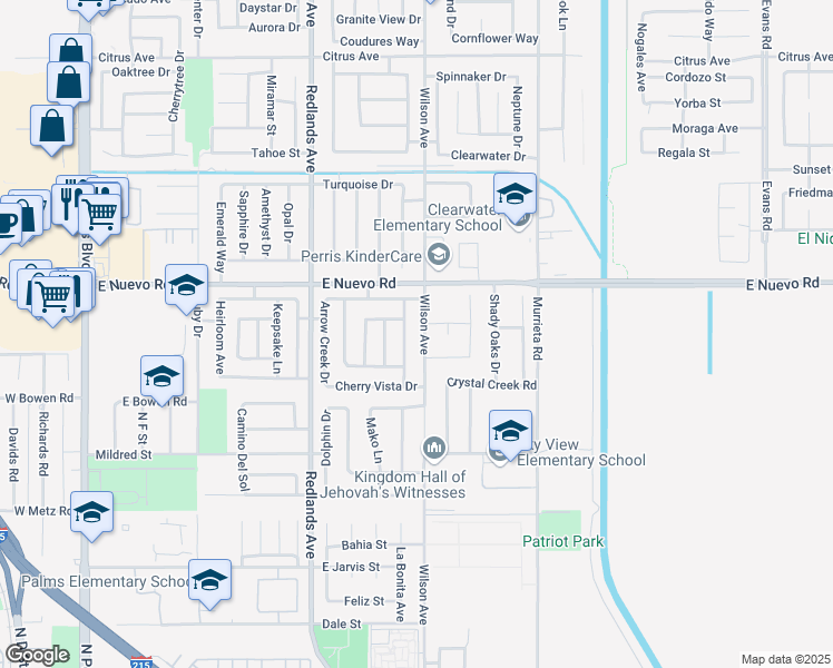 map of restaurants, bars, coffee shops, grocery stores, and more near 1510 Wilson Avenue in Perris