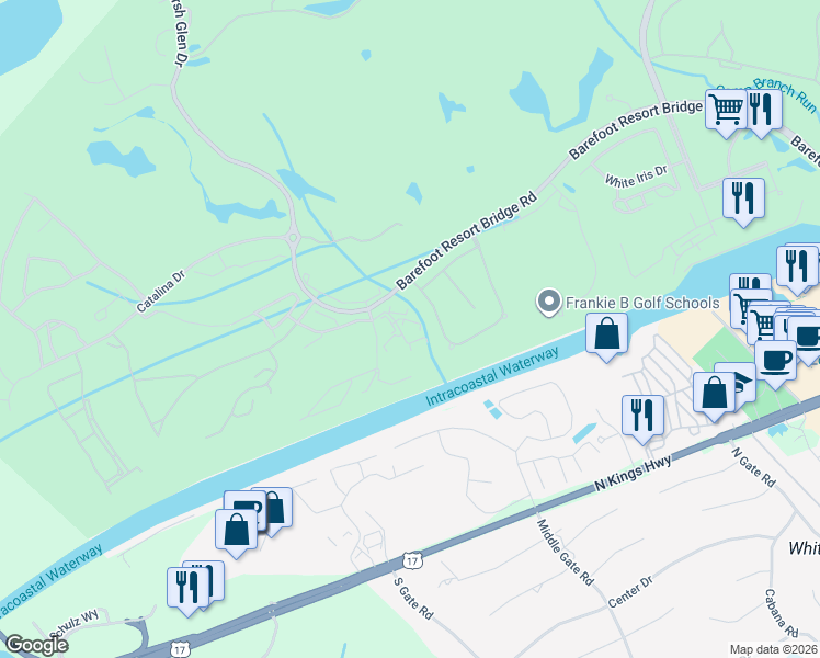 map of restaurants, bars, coffee shops, grocery stores, and more near 2241 Waterview Drive in North Myrtle Beach