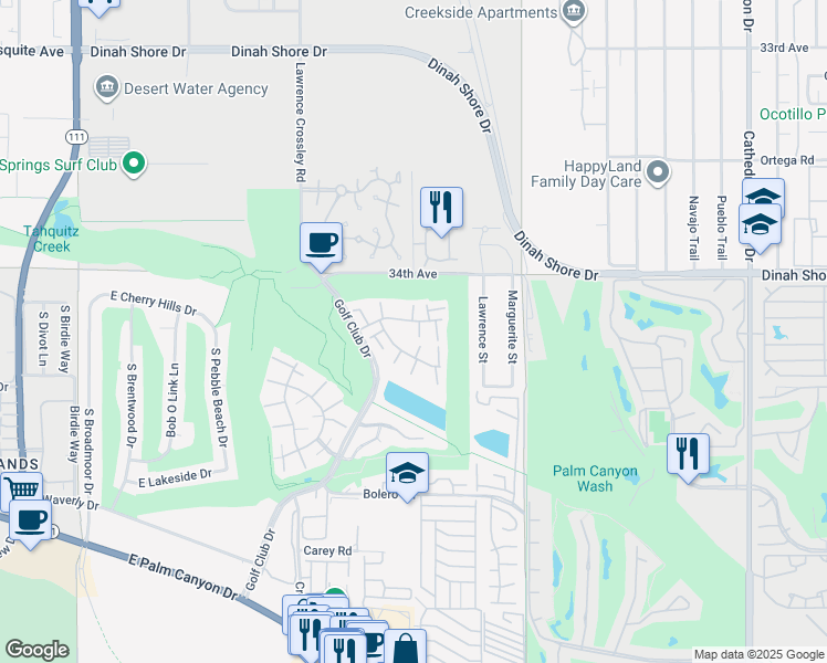 map of restaurants, bars, coffee shops, grocery stores, and more near 6105 Montecito Drive in Palm Springs