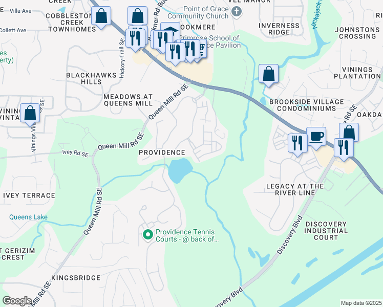 map of restaurants, bars, coffee shops, grocery stores, and more near 1123 Newpark View Place in Mableton