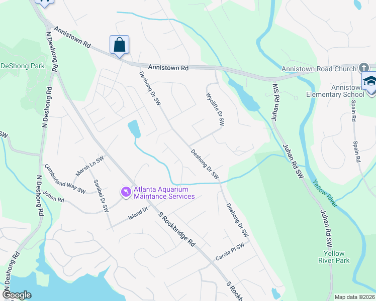map of restaurants, bars, coffee shops, grocery stores, and more near 3063 Deshong Drive Southwest in Stone Mountain