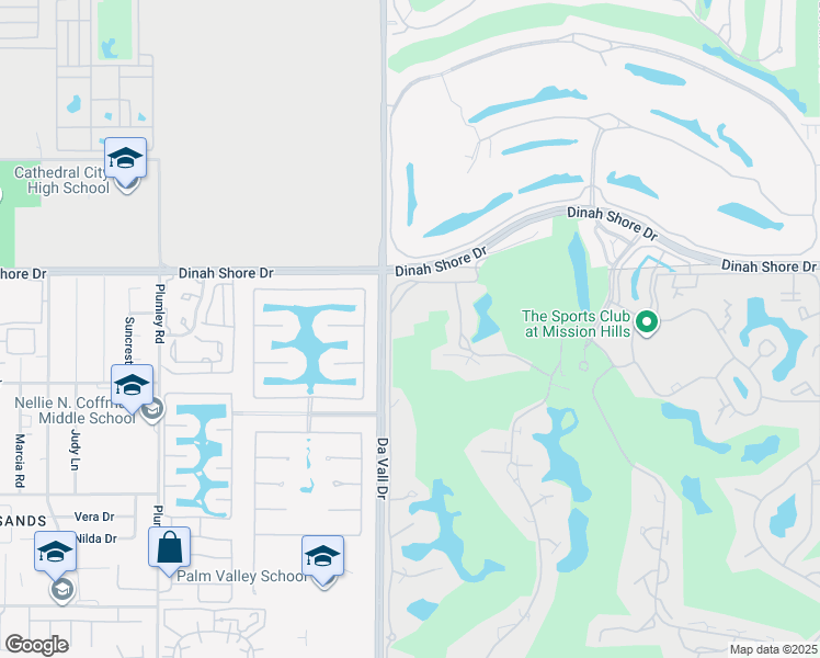 map of restaurants, bars, coffee shops, grocery stores, and more near 604 Desert West Drive in Rancho Mirage