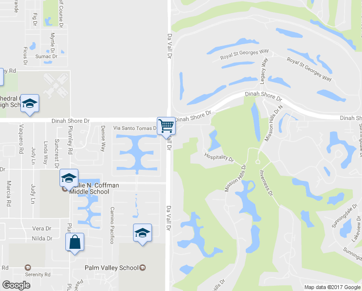 map of restaurants, bars, coffee shops, grocery stores, and more near 604 Desert West Drive in Rancho Mirage
