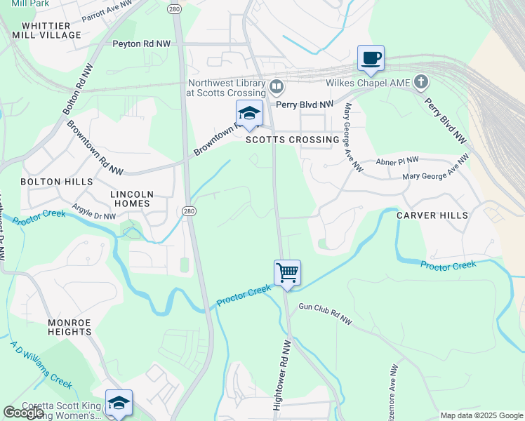 map of restaurants, bars, coffee shops, grocery stores, and more near 1620 Hollywood Rd in Atlanta