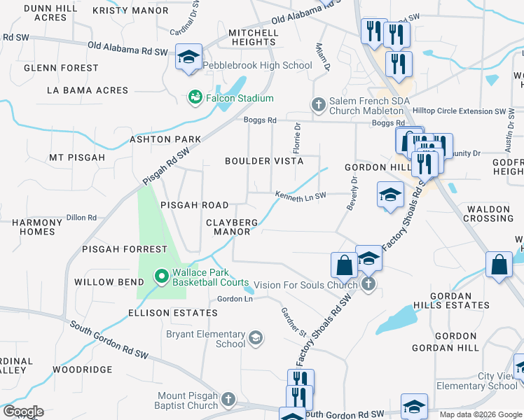 map of restaurants, bars, coffee shops, grocery stores, and more near 798 Orris Lane in Mableton