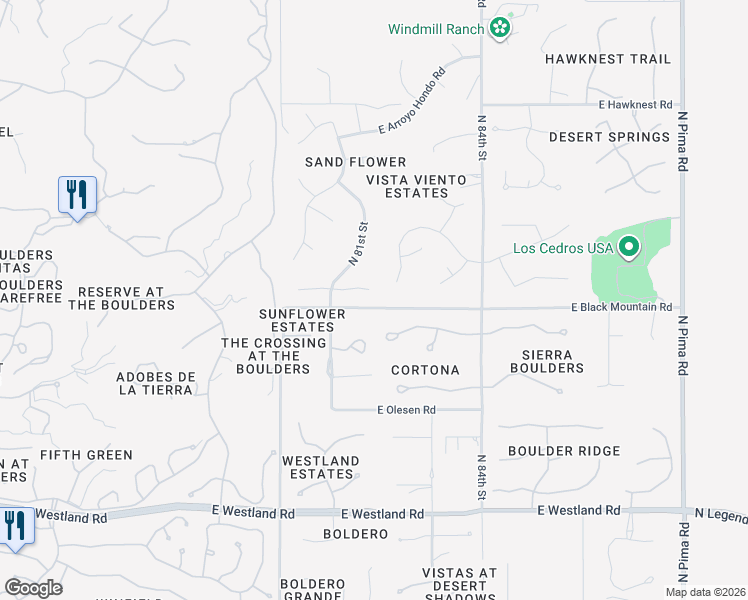 map of restaurants, bars, coffee shops, grocery stores, and more near 8193 East Sand Flower Drive in Scottsdale