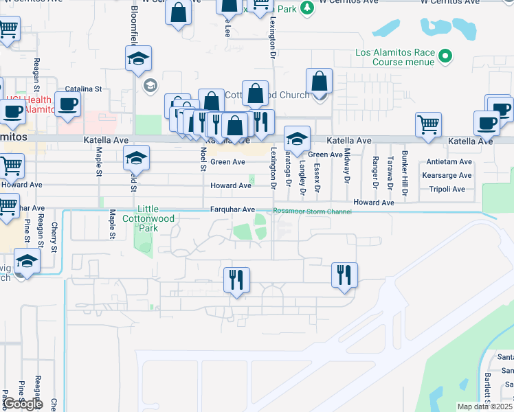 map of restaurants, bars, coffee shops, grocery stores, and more near 4393 Farquhar Avenue in Los Alamitos