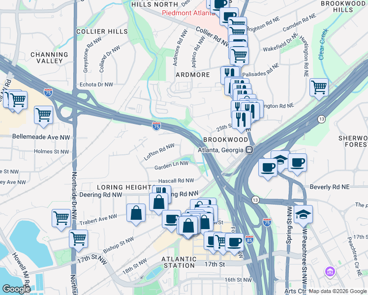map of restaurants, bars, coffee shops, grocery stores, and more near 344 Lofton Road Northwest in Atlanta