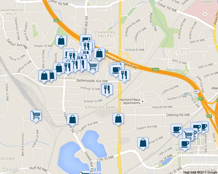 map of restaurants, bars, coffee shops, grocery stores, and more near 653a Leona Street Northwest in Atlanta