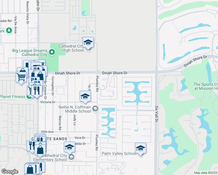 map of restaurants, bars, coffee shops, grocery stores, and more near 69599 Cara Way in Rancho Mirage