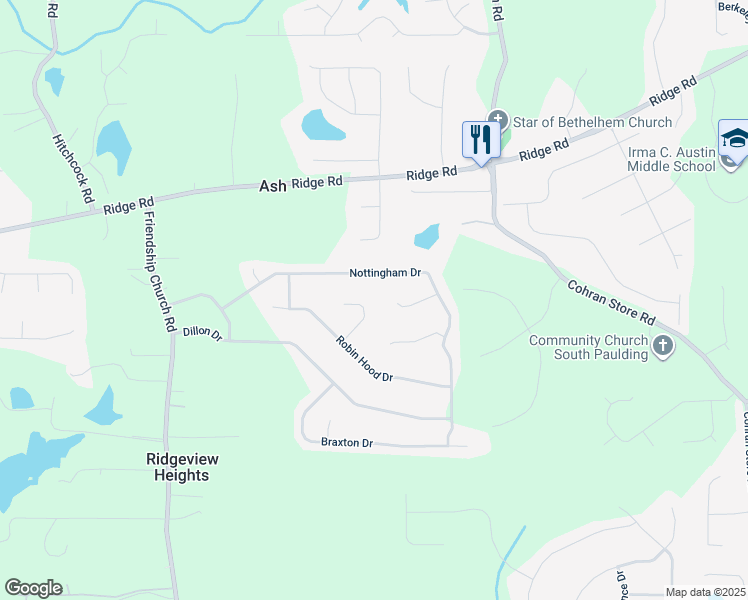 map of restaurants, bars, coffee shops, grocery stores, and more near 96 Marion Lane in Douglasville