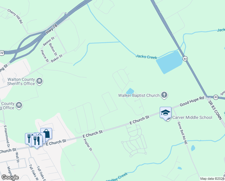 map of restaurants, bars, coffee shops, grocery stores, and more near 501 Cedar Lane in Monroe