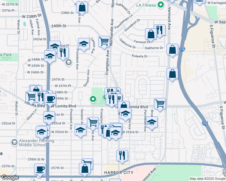 map of restaurants, bars, coffee shops, grocery stores, and more near in Los Angeles County
