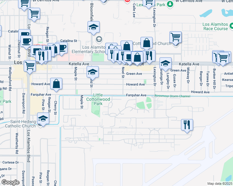 map of restaurants, bars, coffee shops, grocery stores, and more near 4191 Farquhar Avenue in Los Alamitos