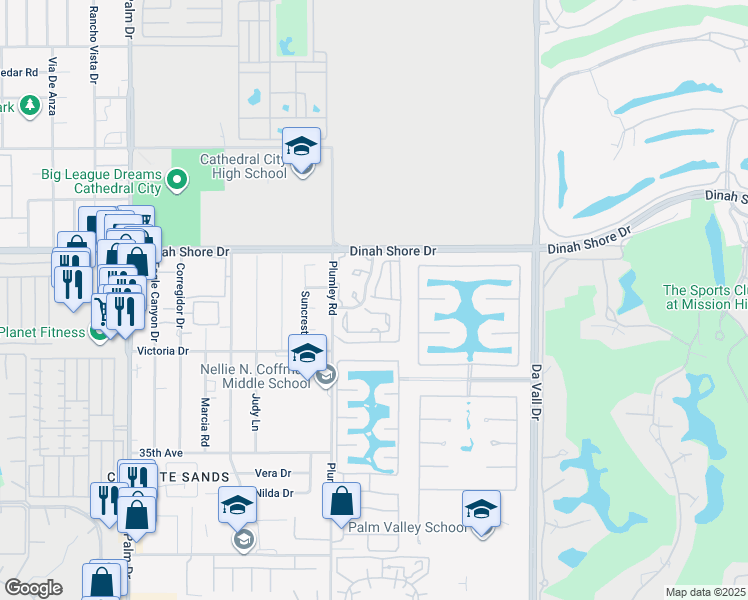 map of restaurants, bars, coffee shops, grocery stores, and more near 69599 Cara Way in Rancho Mirage